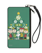 Canvas Zipper Wallet - SMALL - Peanuts Holiday Christmas Tree Group Pose Greens