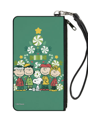 Canvas Zipper Wallet - SMALL - Peanuts Holiday Christmas Tree Group Pose Greens
