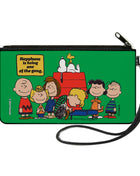Canvas Zipper Wallet - SMALL - Peanuts Gang HAPINESS IS BEING ONE OF THE GANG Group Pose Green