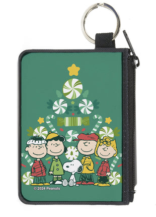 Canvas Zipper Wallet - MINI X-SMALL - Peanuts Holiday Christmas Tree Group Pose Greens