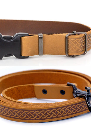 Celtic Sport Leather Collar and Leash Set