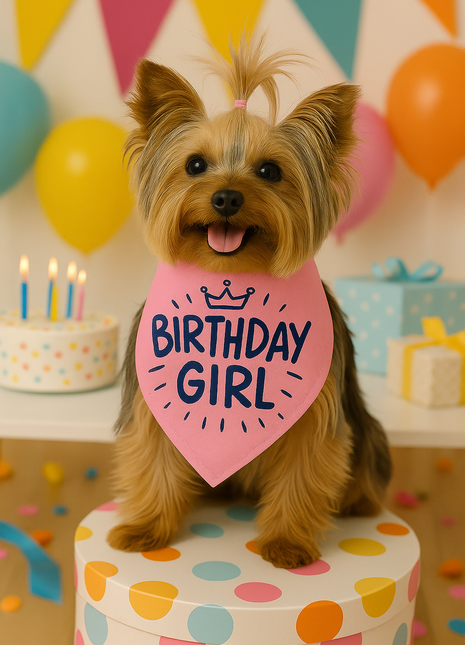 Parisian Pet 'Birthday Girl' Dog Bandana – Happy Birthday Pet Outfit, Party Scarf for Dogs & Cats, Perfect Gift & Accessories, Pink