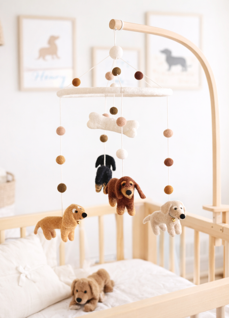 Felt Dachshund Dog Baby Mobile - Pup List