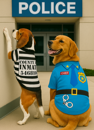 Parisian Pet 'Furry Inmate' Black and White Stripes Halloween Costume - Funny Prison Design for Cats & Dogs