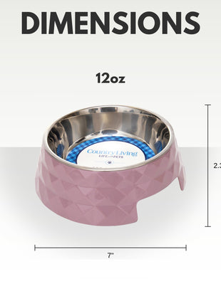 Country Living Set of 2 Diamond Twill Melamine Dog Bowls with Removable Stainless Steel Inserts – Wood Rose