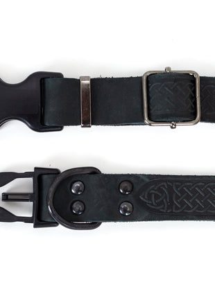 Celtic Sport Midnight Black Leather Dog Collar