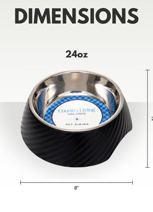 Country Living Set of 2 Round Twill Melamine Dog Bowls with Removable Stainless Steel Inserts – Black
