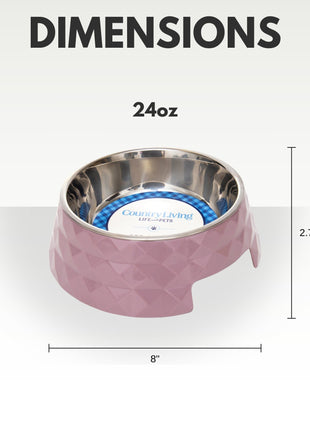 Country Living Set of 2 Diamond Twill Melamine Dog Bowls with Removable Stainless Steel Inserts – Wood Rose