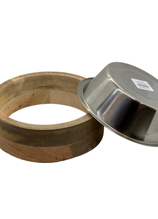 Country Living Stainless Steel Dog Bowl with Cylindrical Mango Wood Holder