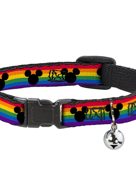 Breakaway Cat Collar with Bell - Mickey Mouse Ears Icon Rainbow Pride Flag