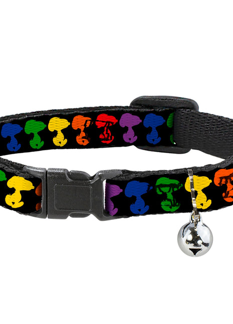 Breakaway Cat Collar with Bell - Peanuts Snoopy Silhoutte Pose Black/Rainbow Multi Color