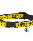 Breakaway Cat Collar with Bell - Peanuts Woodstock Line Face Line Art Yellow/Black