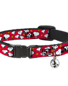 Breakaway Cat Collar with Bell - Peanuts Snoopy and Woodstock Poses Scattered Red