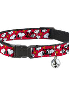 Breakaway Cat Collar with Bell - Peanuts Snoopy and Woodstock Poses Scattered Red - Pup List