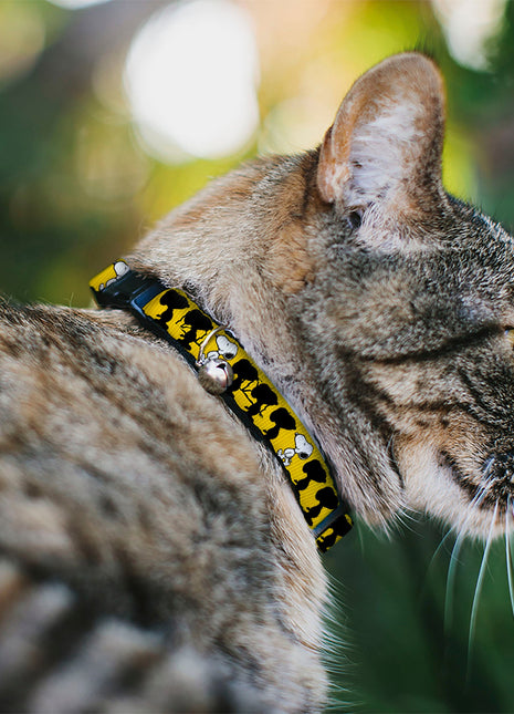Breakaway Cat Collar with Bell - Peanuts Snoopy Walking/Silhouette Pose Yellow/Black/White