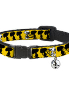 Breakaway Cat Collar with Bell - Peanuts Snoopy Walking/Silhouette Pose Yellow/Black/White