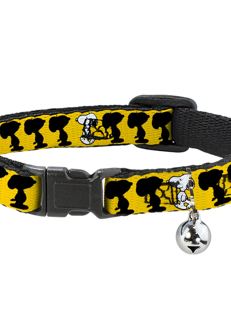Breakaway Cat Collar with Bell - Peanuts Snoopy Walking/Silhouette Pose Yellow/Black/White