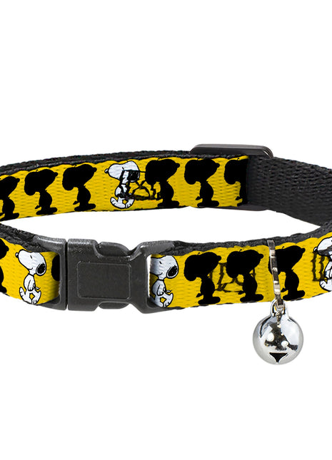 Breakaway Cat Collar with Bell - Peanuts Snoopy Walking/Silhouette Pose Yellow/Black/White - Pup List
