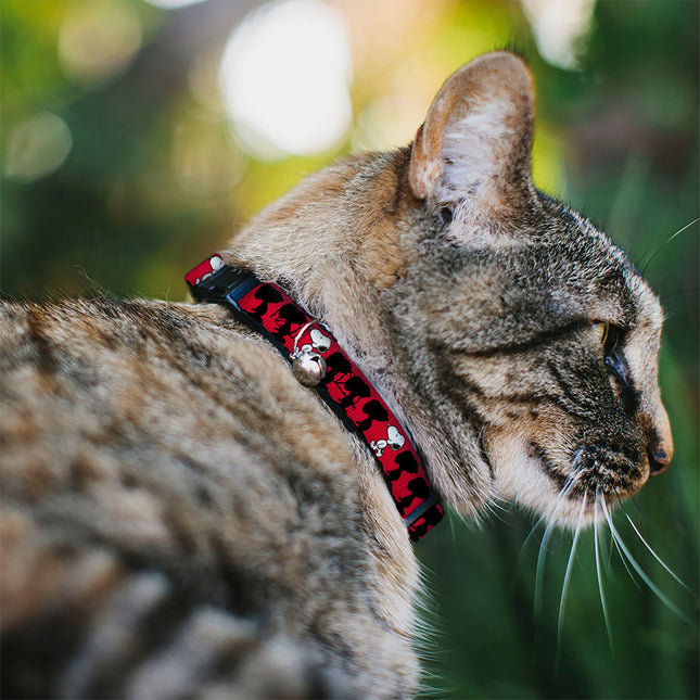 Breakaway Cat Collar with Bell - Peanuts Snoopy Walking/Silhouette Pose Red/Black/White