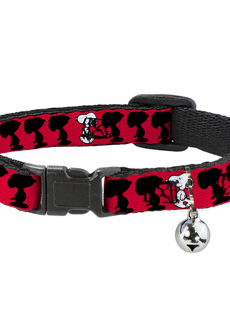 Breakaway Cat Collar with Bell - Peanuts Snoopy Walking/Silhouette Pose Red/Black/White