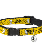 Breakaway Cat Collar with Bell - Peanuts Snoopy Smiling Pose/Paw Print Yellow/Black/White