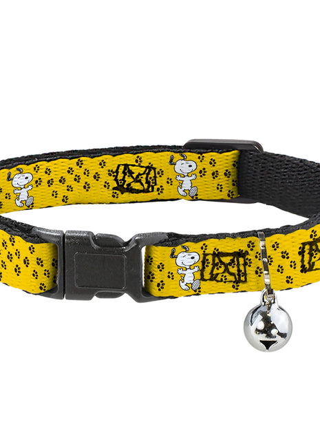 Breakaway Cat Collar with Bell - Peanuts Snoopy Smiling Pose/Paw Print Yellow/Black/White - Pup List