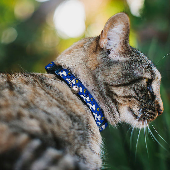 Breakaway Cat Collar with Bell - Peanuts Snoopy Running and Woodstock Pose Blue