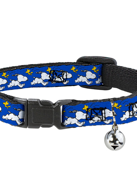 Breakaway Cat Collar with Bell - Peanuts Snoopy Running and Woodstock Pose Blue