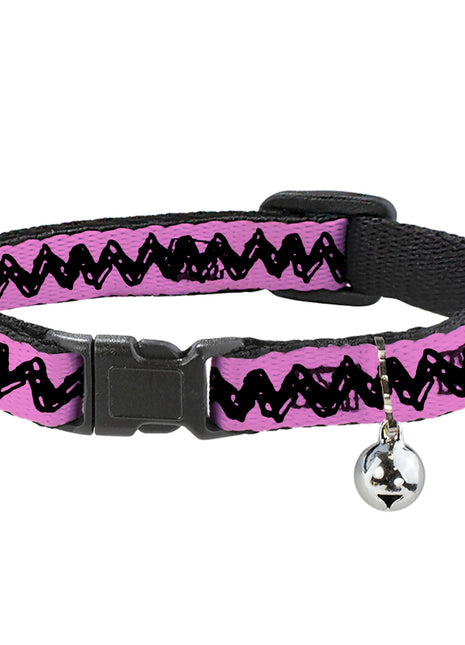 Breakaway Cat Collar with Bell - Peanuts Charlie Brown Zig Zag Stripe Pink/Black