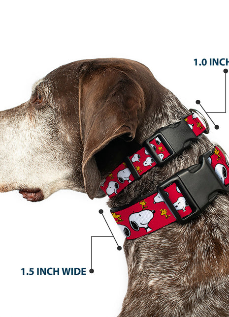 Plastic Clip Collar - Peanuts Snoopy and Woodstock Poses Scattered Red