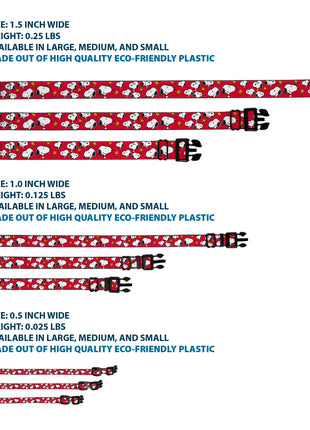 Plastic Clip Collar - Peanuts Snoopy and Woodstock Poses Scattered Red