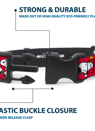 Plastic Clip Collar - Peanuts Snoopy and Woodstock Poses Scattered Red