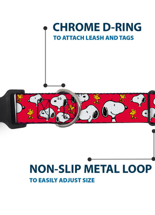 Plastic Clip Collar - Peanuts Snoopy and Woodstock Poses Scattered Red