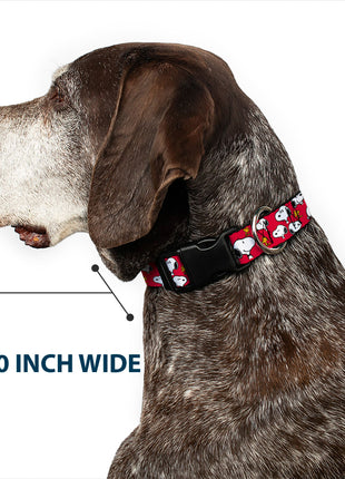 Plastic Clip Collar - Peanuts Snoopy and Woodstock Poses Scattered Red