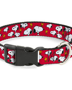 Plastic Clip Collar - Peanuts Snoopy and Woodstock Poses Scattered Red