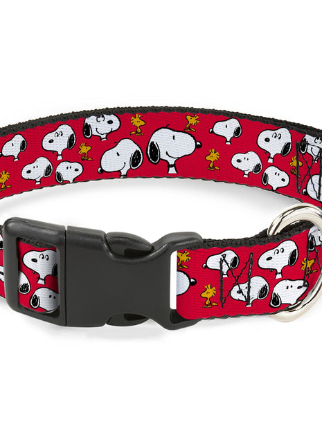 Plastic Clip Collar - Peanuts Snoopy and Woodstock Poses Scattered Red