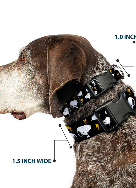 Plastic Clip Collar - Peanuts Snoopy and Woodstock Poses Scattered Black
