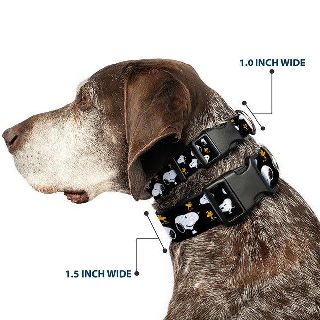 Plastic Clip Collar - Peanuts Snoopy and Woodstock Poses Scattered Black