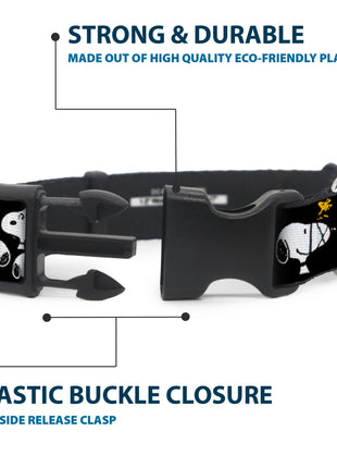 Plastic Clip Collar - Peanuts Snoopy and Woodstock Poses Scattered Black