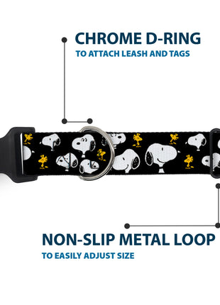 Plastic Clip Collar - Peanuts Snoopy and Woodstock Poses Scattered Black