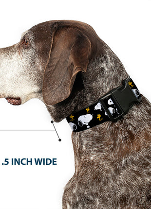 Plastic Clip Collar - Peanuts Snoopy and Woodstock Poses Scattered Black