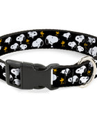 Plastic Clip Collar - Peanuts Snoopy and Woodstock Poses Scattered Black