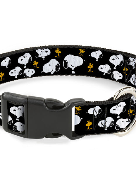 Plastic Clip Collar - Peanuts Snoopy and Woodstock Poses Scattered Black