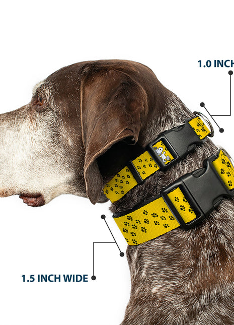 Plastic Clip Collar - Peanuts Snoopy Smiling Pose/Paw Print Yellow/Black/White