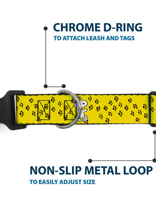 Plastic Clip Collar - Peanuts Snoopy Smiling Pose/Paw Print Yellow/Black/White