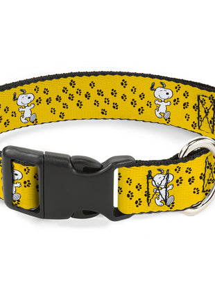 Plastic Clip Collar - Peanuts Snoopy Smiling Pose/Paw Print Yellow/Black/White