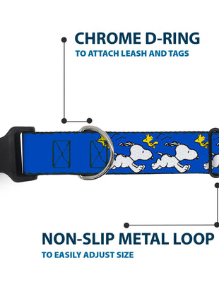 Plastic Clip Collar - Peanuts Snoopy Running and Woodstock Pose Blue