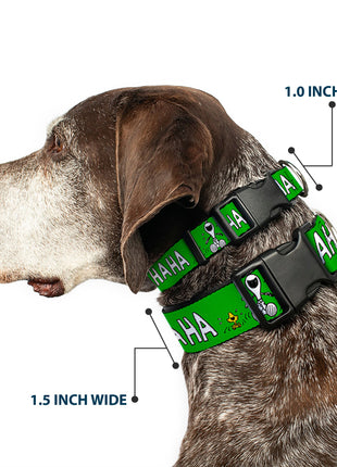 Plastic Clip Collar - Peanuts Snoopy and Woodstock Laughing HAHA Pose Green