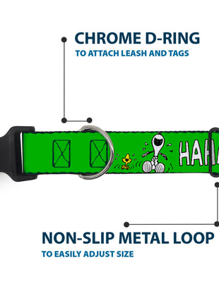 Plastic Clip Collar - Peanuts Snoopy and Woodstock Laughing HAHA Pose Green