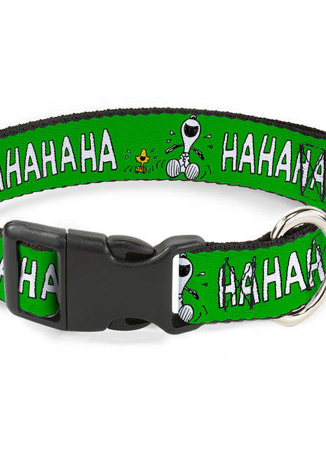 Plastic Clip Collar - Peanuts Snoopy and Woodstock Laughing HAHA Pose Green